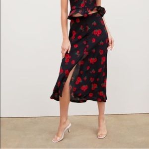 Zara Black and Red Floral Midi Skirt